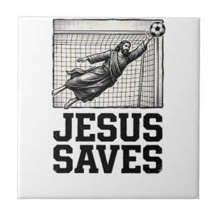 Jesus Saves Soccer Goalie Vintage Engraving Shirt_ Tile