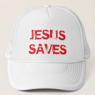 JESUS SAVES TRUCKER HAT-WHITE TRUCKER HAT