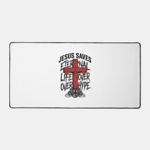 Jesus Saves Vintage Cross Christian Streetwear Shi Desk Mat