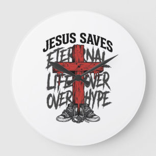 Jesus Saves Vintage Cross Christian Streetwear Shi Large Clock