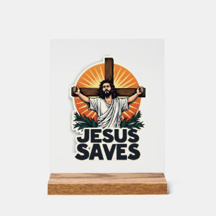 Jesus Saves Vintage Engraving Faith Shirt (1) Acrylic Sign