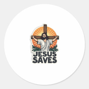 Jesus Saves Vintage Engraving Faith Shirt (1) Classic Round Sticker