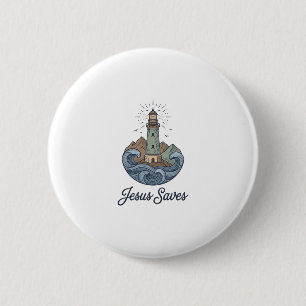 Jesus Saves Vintage Lighthouse Christian Shirt_1 6 Cm Round Badge