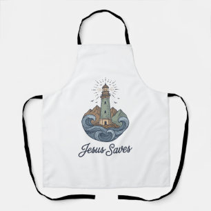 Jesus Saves Vintage Lighthouse Christian Shirt_1 Apron
