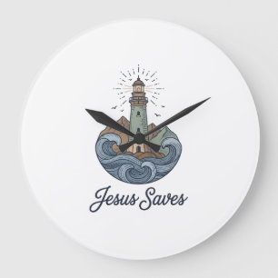 Jesus Saves Vintage Lighthouse Christian Shirt_1 Large Clock