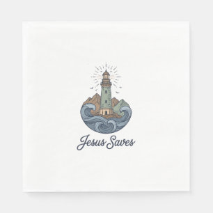 Jesus Saves Vintage Lighthouse Christian Shirt_1 Napkin