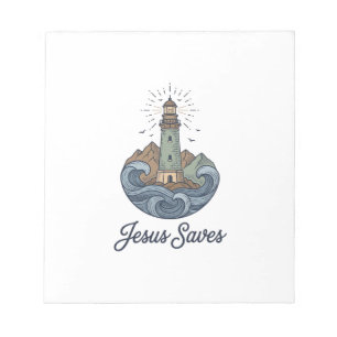 Jesus Saves Vintage Lighthouse Christian Shirt_1 Notepad
