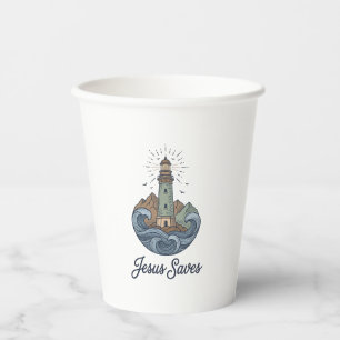 Jesus Saves Vintage Lighthouse Christian Shirt_1 Paper Cups