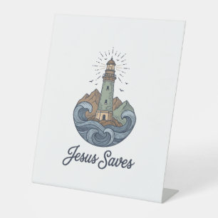 Jesus Saves Vintage Lighthouse Christian Shirt_1 Pedestal Sign