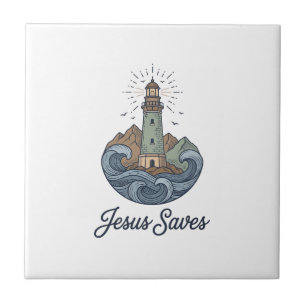 Jesus Saves Vintage Lighthouse Christian Shirt_1 Tile