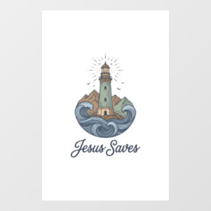 Jesus Saves Vintage Lighthouse Christian Shirt_1 Window Cling