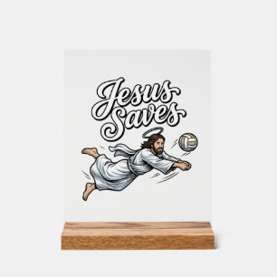 Jesus Saves Volleyball Vintage Christian Shirt Acrylic Sign