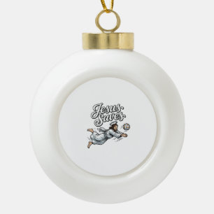 Jesus Saves Volleyball Vintage Christian Shirt Ceramic Ball Christmas Ornament