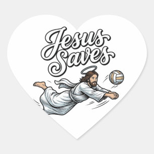 Jesus Saves Volleyball Vintage Christian Shirt Heart Sticker