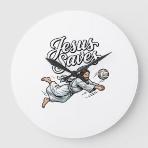 Jesus Saves Volleyball Vintage Christian Shirt Large Clock