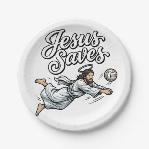 Jesus Saves Volleyball Vintage Christian Shirt Paper Plate