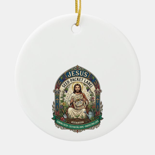 Jesus Seed Packet Label Jesus Seed Packet Christia Ceramic Tree Decoration (Front)