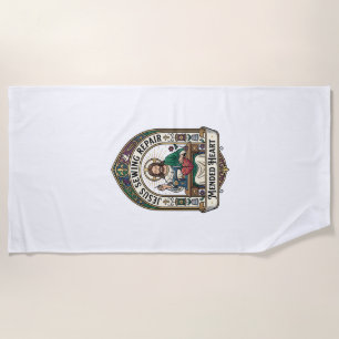 Jesus Sewing Repair Mended Heart Jesus Sewing Repa Beach Towel