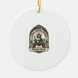 Jesus Sewing Repair Mended Heart Jesus Sewing Repa Ceramic Tree Decoration