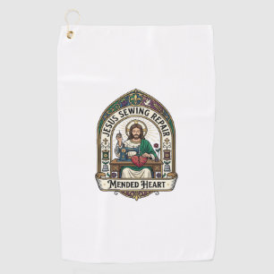 Jesus Sewing Repair Mended Heart Jesus Sewing Repa Golf Towel