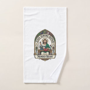 Jesus Sewing Repair Mended Heart Jesus Sewing Repa Hand Towel
