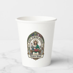 Jesus Sewing Repair Mended Heart Jesus Sewing Repa Paper Cups