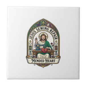 Jesus Sewing Repair Mended Heart Jesus Sewing Repa Tile