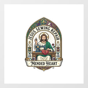Jesus Sewing Repair Mended Heart Jesus Sewing Repa Window Cling