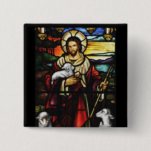Jesus Shepherd with His Sheep 15 Cm Square Badge