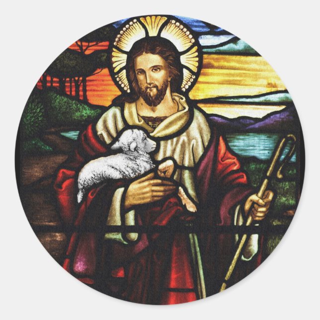 Jesus Shepherd with His Sheep Classic Round Sticker (Front)