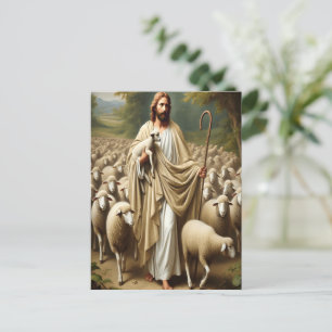 Jesus Shepherding Lambs in Serenity  Postcard
