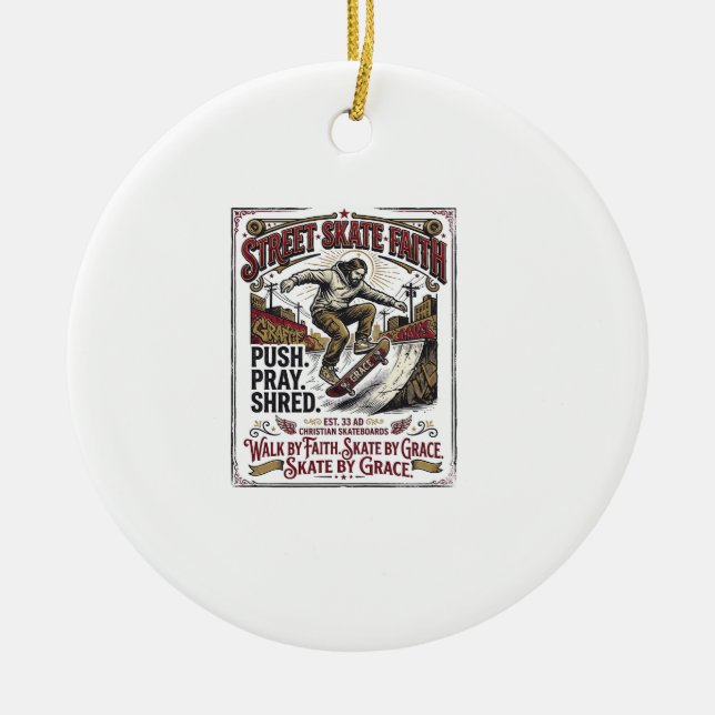 Jesus Skate Longboard Shirt Christian Ceramic Tree Decoration (Front)