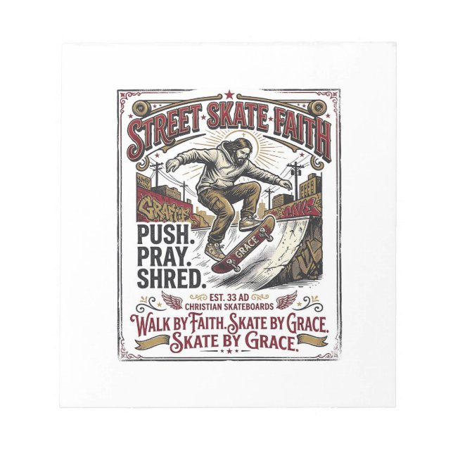 Jesus Skate Longboard Shirt Christian Notepad (Front)