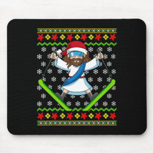 Jesus Skiing Ugly Christmas Ski Boys Girls Youth K Mouse Mat