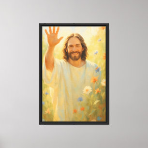 Jesus Smiling in Flower Field Canvas Print