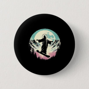 Jesus Snowboarding - Funny Christian Religious Sno 6 Cm Round Badge