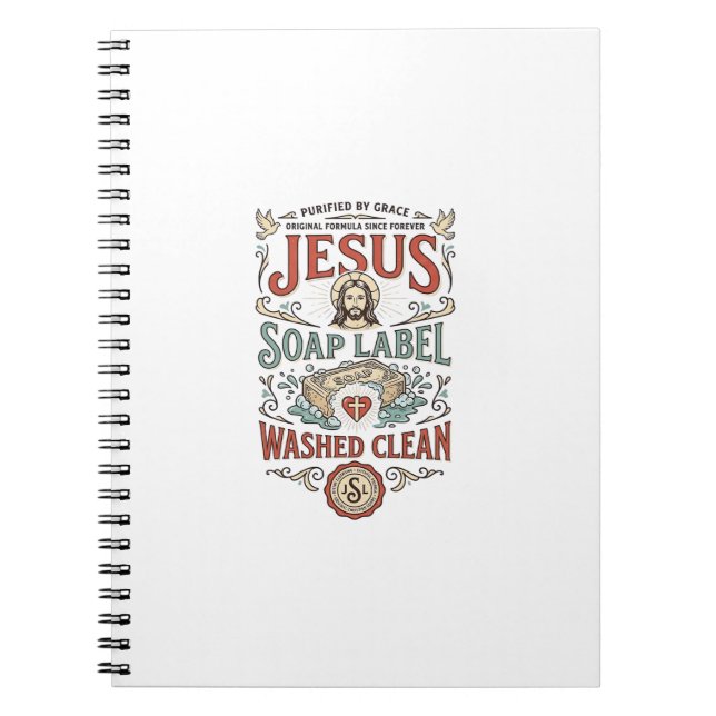 Jesus Soap Label Washed Clean Jesus Soap Washed Cl Notebook (Front)