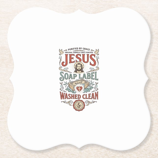 Jesus Soap Label Washed Clean Jesus Soap Washed Cl Paper Coaster (Front)