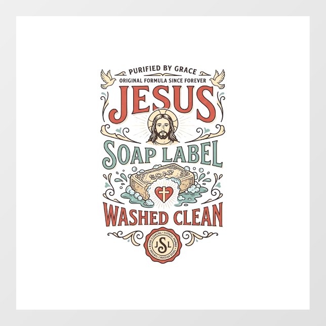Jesus Soap Label Washed Clean Jesus Soap Washed Cl Window Cling (Sheet)