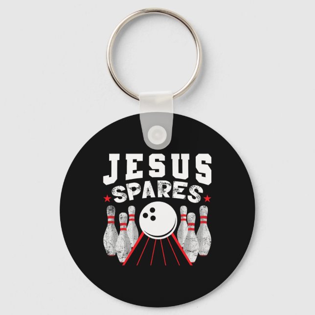 Jesus Spares Funny Christian Bowling  Key Ring (Front)