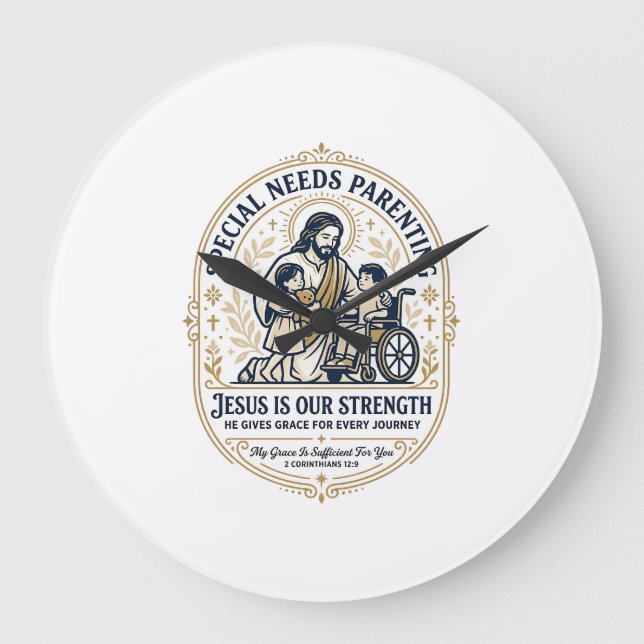 Jesus Special Needs Parenting Shirt Faith Based De Large Clock (Front)