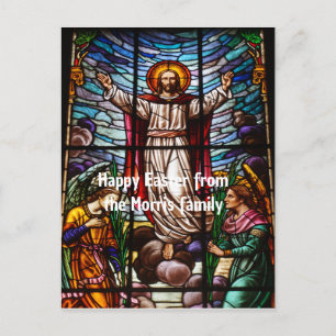 Jesus/Stained Glass Happy Easter editable text Postcard