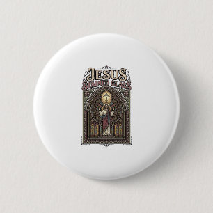Jesus Stained Glass Jesus Stained Glass Cathedral 6 Cm Round Badge