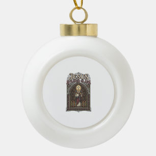 Jesus Stained Glass Jesus Stained Glass Cathedral Ceramic Ball Christmas Ornament