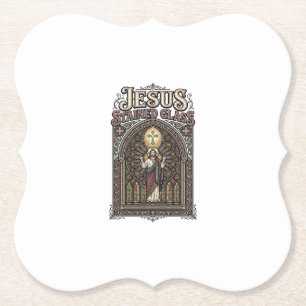 Jesus Stained Glass Jesus Stained Glass Cathedral Paper Coaster