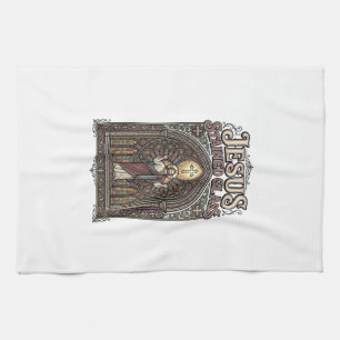 Jesus Stained Glass Jesus Stained Glass Cathedral Tea Towel