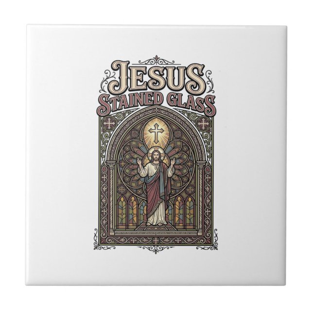 Jesus Stained Glass Jesus Stained Glass Cathedral  Tile (Front)