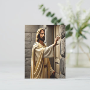 Jesus Standing at Weathered Door Postcard