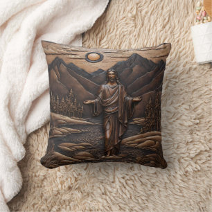 Jesus Standing by the River in Mountain Landscape Cushion