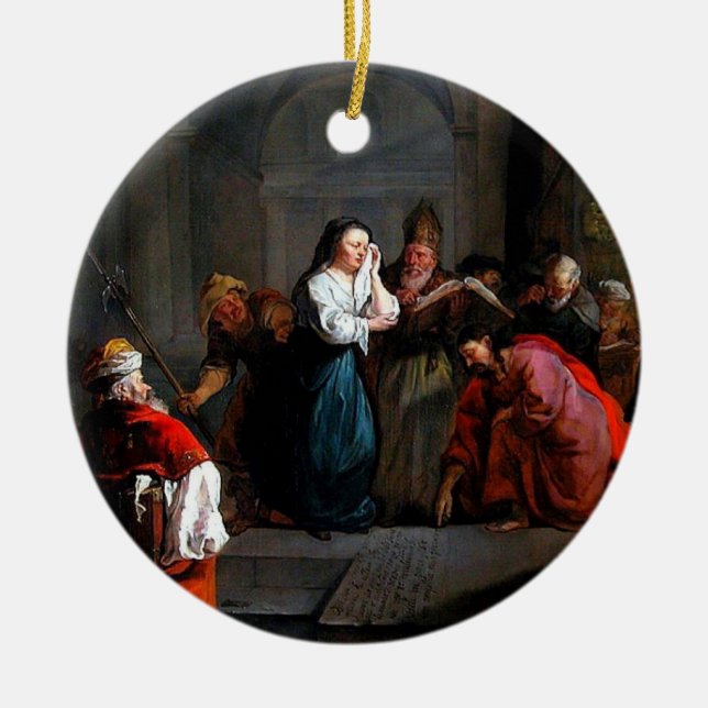 Jesus stooped down & wrote on the ground Ornament (Front)